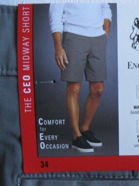 English Laundry Men CEO Midweight Shorts Stretch Cotton flex waist Green 34